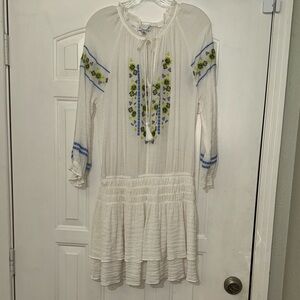 Current Air White Mini Dress with Blue, Green, and Yellow Floral Accents